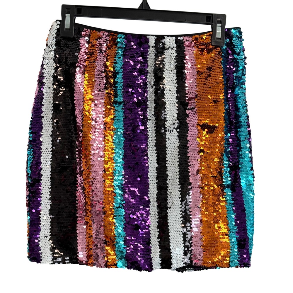 Meek Womens Sequin Mini Skirt Multicolor Vertical Stripe Party Festival Size S